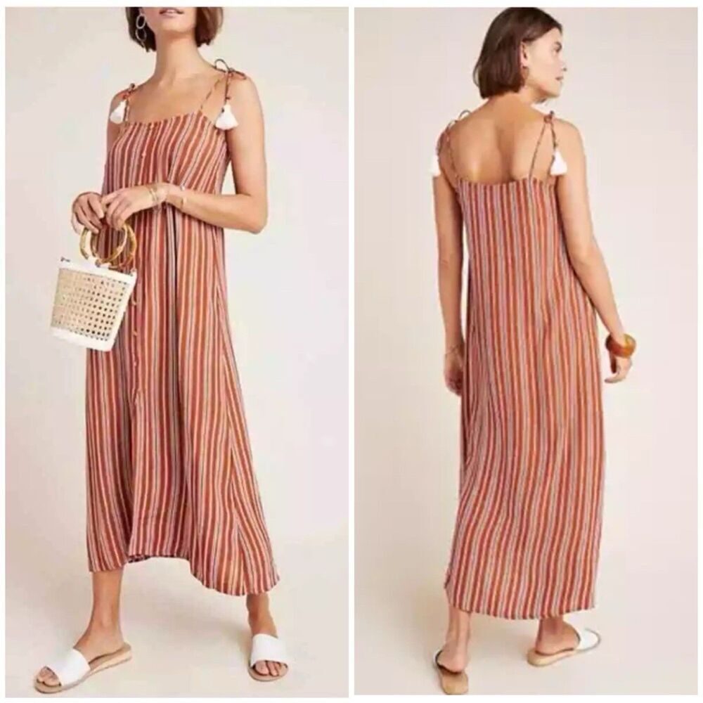 Faithfull the Brand Anthropologie Arrieta Dress Size 8 Striped Tassel Boho Maxi